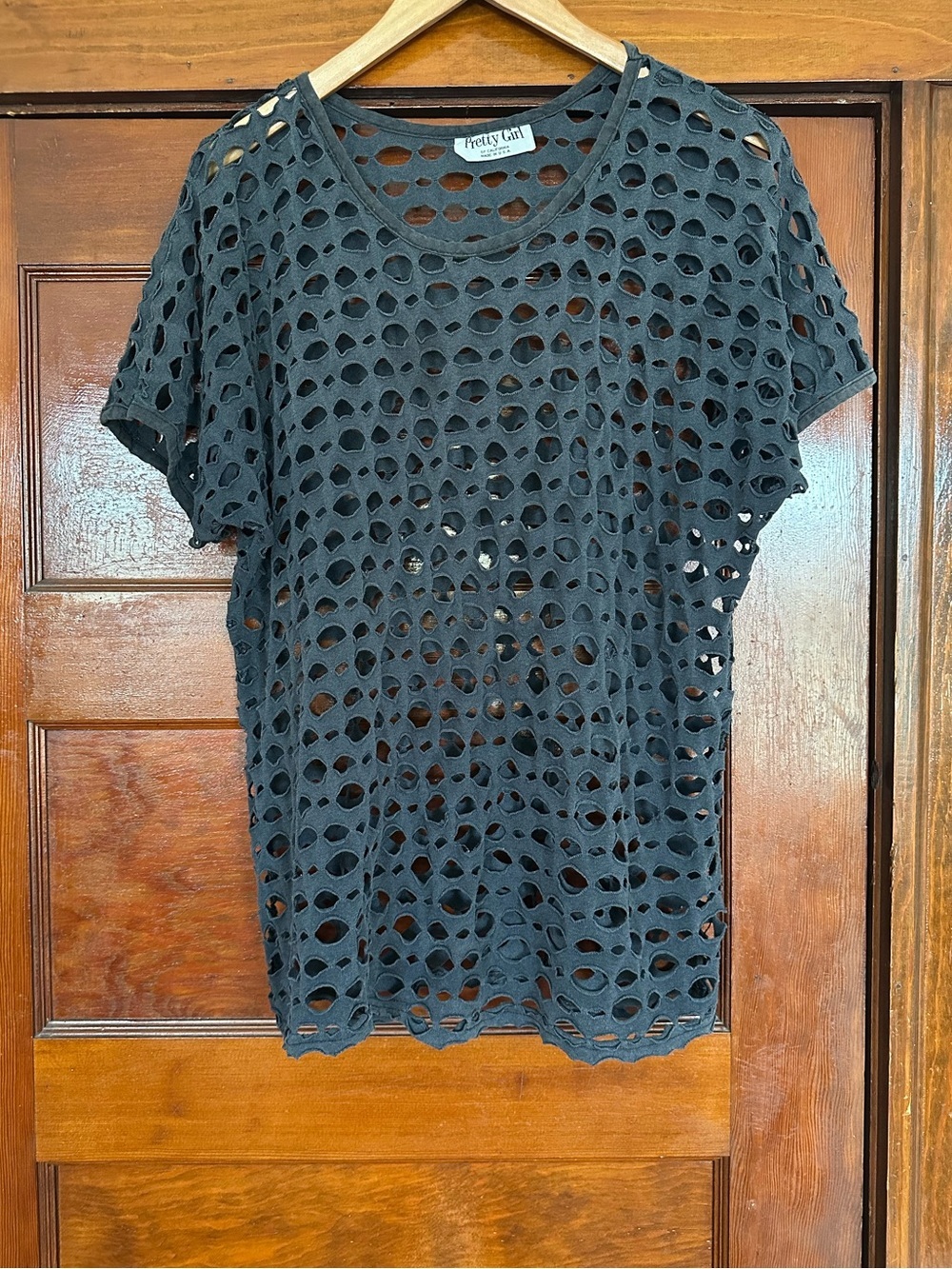 Vintage Pretty Girl Shredded Cutout T-Shirt Distressed Hole Punk Grunge Top Grey